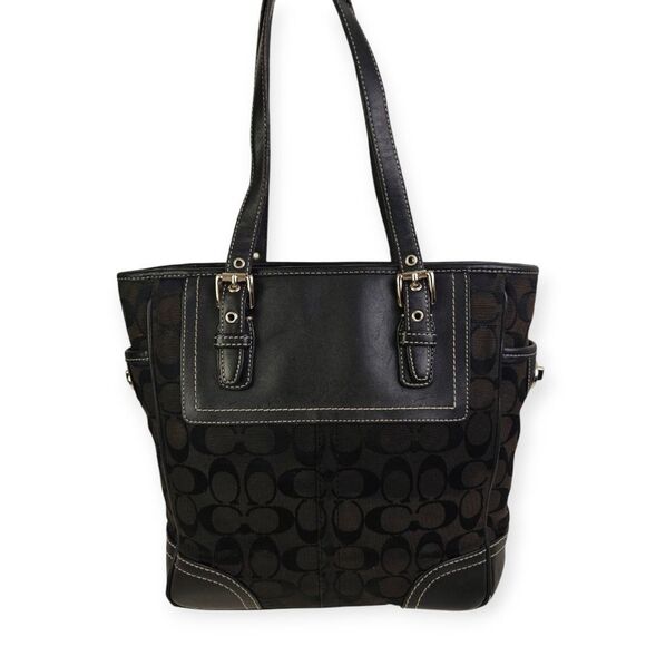 Coach Legacy Black Leather Trim CC Signature Canvas Handbag Tote Purse - Picture 5 of 14